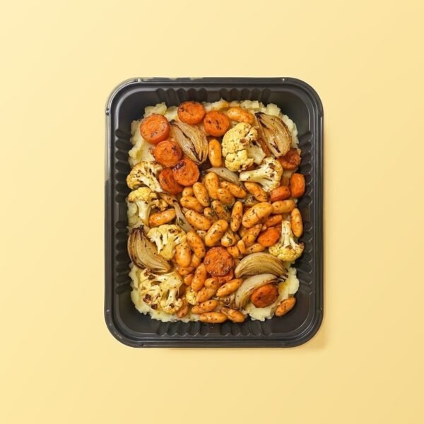 Vegetales asados con porotos blancos