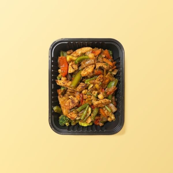 Wok de pollo con garbanzos